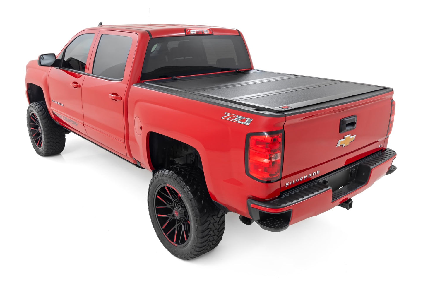 Rough Country - Hard Tri-Fold Flip Up Bed Cover - 6'7 In. Bed - Rail Cap - Chevy/GMC 1500/2500HD/3500HD (14-19)