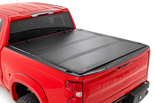 Rough Country - Hard Tri-Fold Flip Up Bed Cover - 5'10 In. Bed - Chevy/GMC Sierra/Silverado 1500 (19-25)